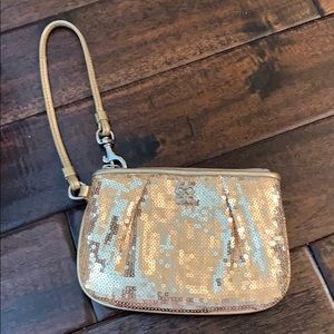 Coach Gold Sequin Zip Clutch Wristlet